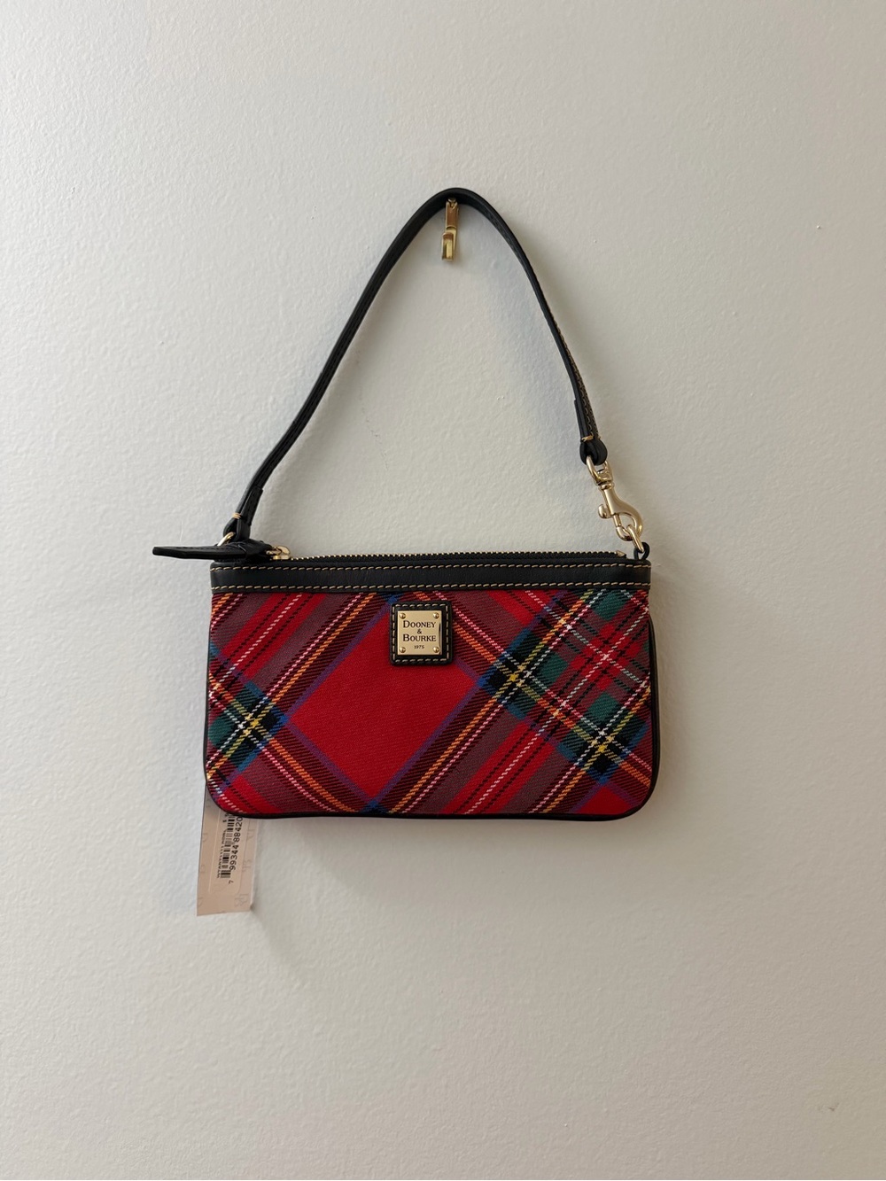 Dooney & Bourke Red Plaid Wristlet with Black Strap